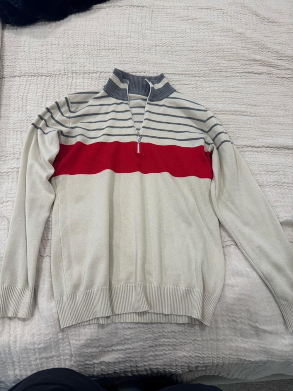 Women’s Cream Quarter-Zip Sweater with Red Chest Stripe